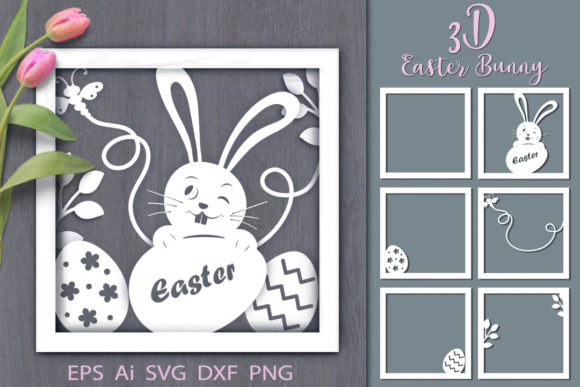 3D SVG Easter Bunny for Shadow Boxes & Branding
