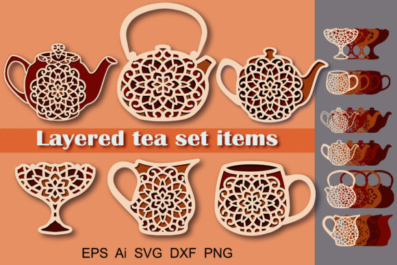 3D SVG Tea Set Shapes for Creative Design