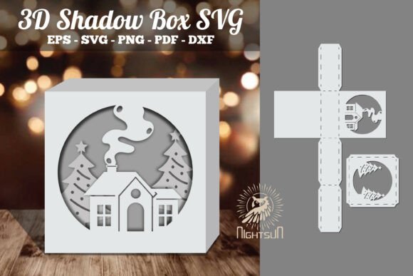Christmas House 3D SVG for Shadow Boxes Branding