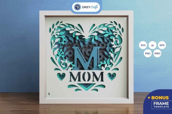 Floral Heart Shape Mom 3D SVG for Shadow Boxes
