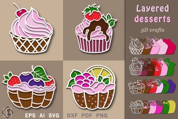 Layered Desserts 3D SVG Shapes for Editorial Design