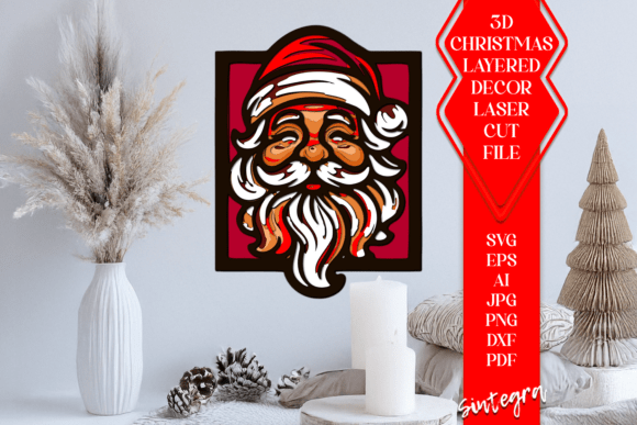 Santa 3D Layered SVG: Laser Cutting for Winter Christmas